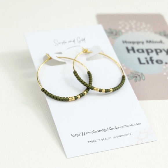 Hand Crafted Jewelry - Beaded hoop earrings, gold hoops